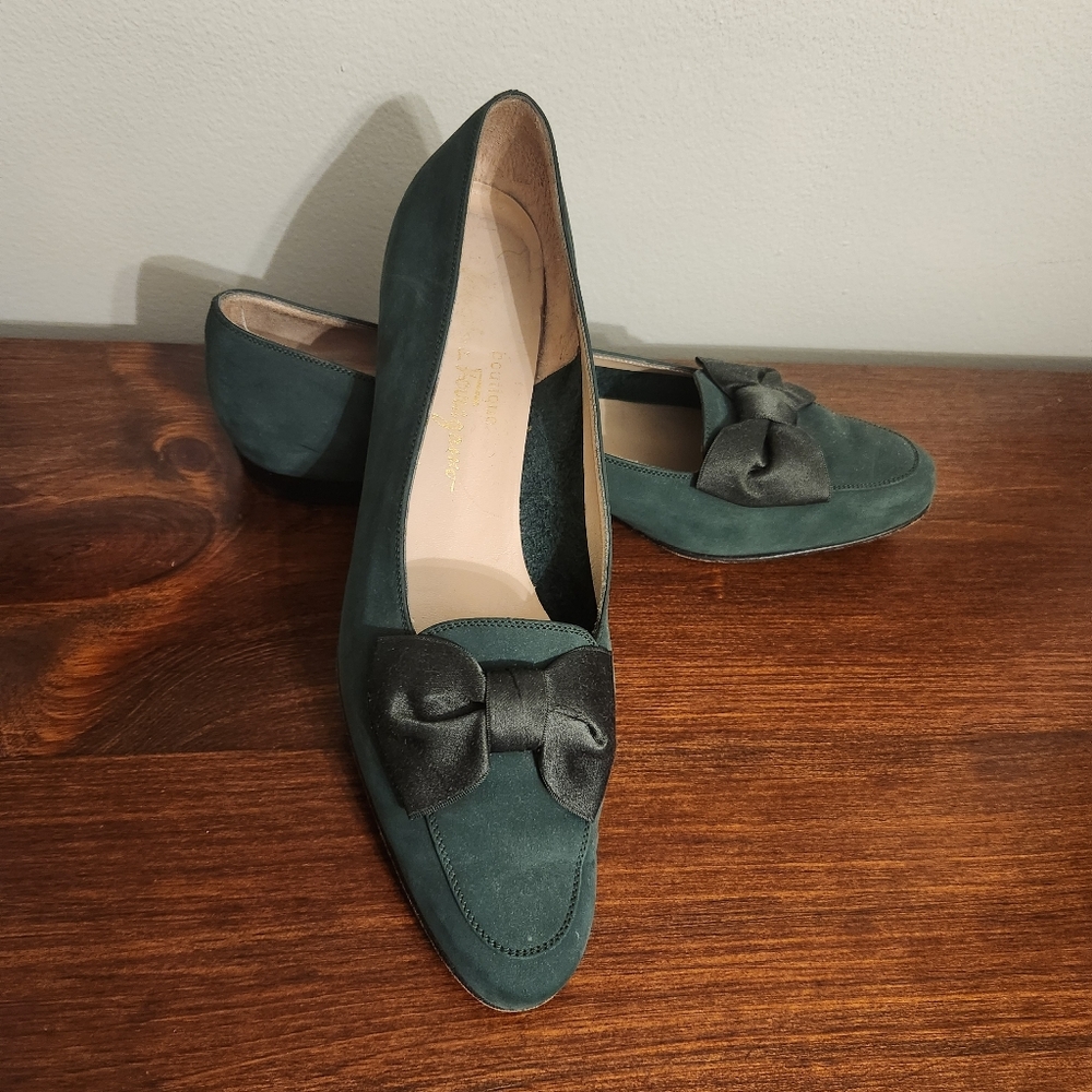 Salvatore Ferragamo Suede Flats with Silk Bow Size 9